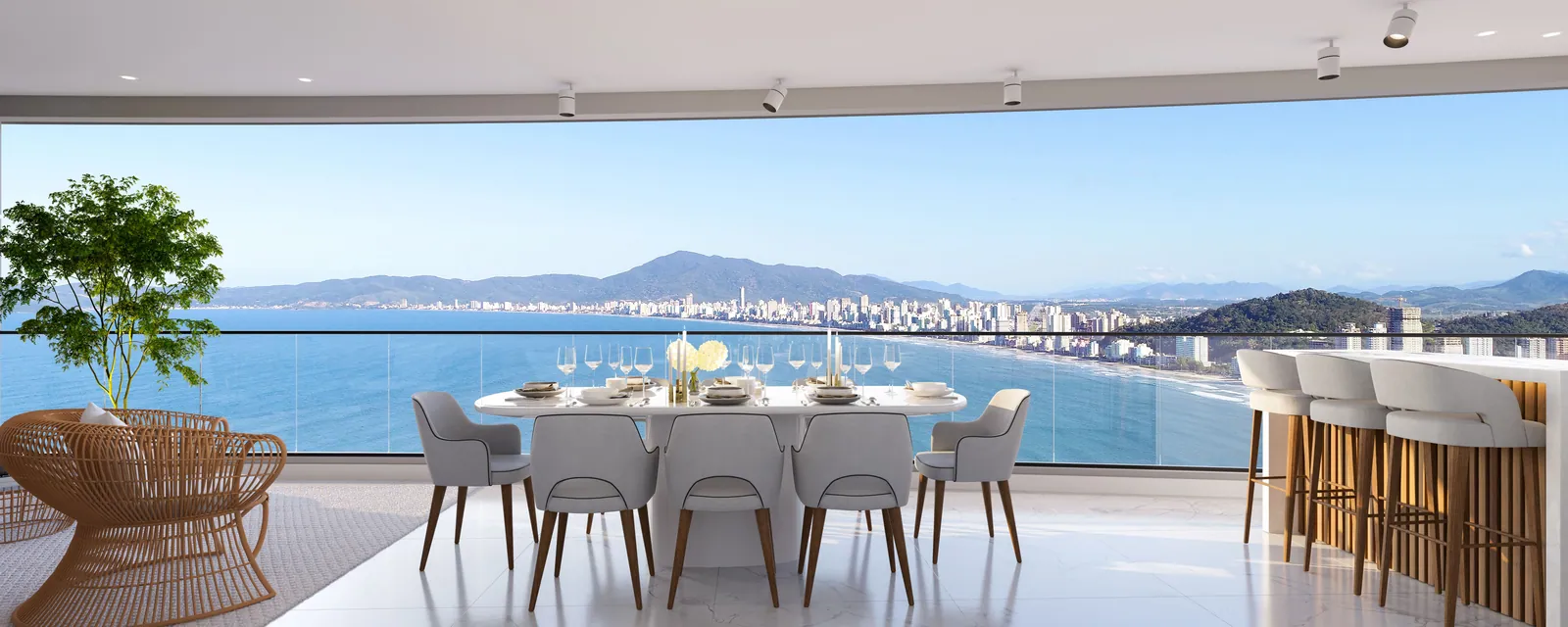 Sacada com vista panorâmica pro mar em Itapema