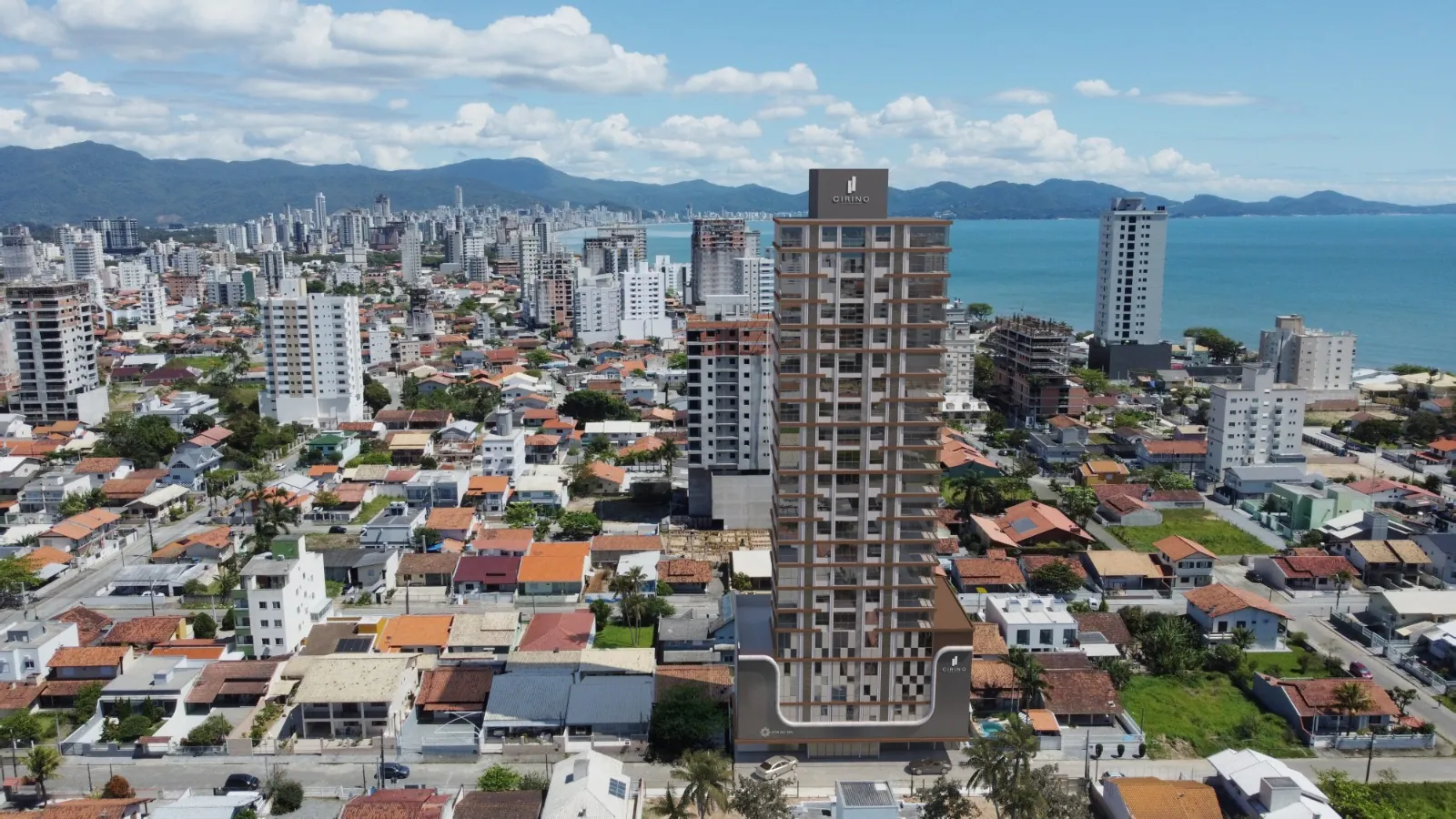 Vista aérea, o mar ao fundo
